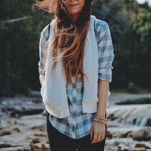 Grey, white and silver plaid button up.